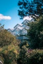 Landscape shot of the greenhouse at the gardens in the summer