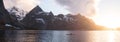 Landscape shot of a kayaker on Reinefjorden Royalty Free Stock Photo