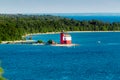 Landscape shot of the original lighthouse of Mackinac Island on a sunny day Royalty Free Stock Photo