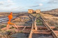 Landscape shot of a peat mining area with rails and crossover of Royalty Free Stock Photo