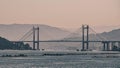 Landscape shot of the Rande Bridge over the Ria de Vigo estuary in Spain on a beautiful evening Royalty Free Stock Photo
