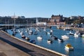 Landscape shot of scarborough docks looking towards the beach