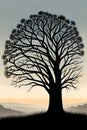 Landscape with silhouette of big branchy tree Royalty Free Stock Photo