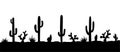 Landscape silhouette with cactus in desert. Background scene with cacti. Black vector landscape illustration.
