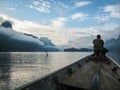 Landscape with silhouette of man at Chieou Laan lake, Thailand