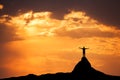 Landscape with silhouette of a man on the mountain peak Royalty Free Stock Photo