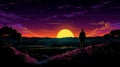 Psychedelic Sunset: A Romantic Landscape In Neogeo Style
