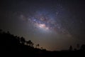 Landscape silhouette of tree with milky way galaxy and space dust in the universe, Night starry sky with stars