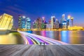 Landscape of the Singapore financial district and business building with speed light on the river