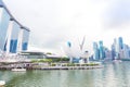 Landscape of the Singapore Marina Bay hotel, bridge, museum and