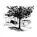 Landscape sketch. Tree in park, hand-drawn fragment of cityscape , vector illustration isolated on white background.