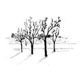 Landscape sketch. Trees in a park near the river. Hand drawn fragment of cityscape. Black vector illustration isolated Royalty Free Stock Photo