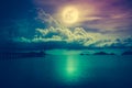 Landscape of sky with full moon on seascape to night. Cross process Royalty Free Stock Photo