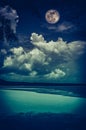 Landscape of sky with full moon on seascape to night. Serenity nature background Royalty Free Stock Photo