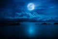 Landscape of sky with full moon on seascape to night. Serenity nature Royalty Free Stock Photo