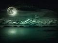 Landscape of sky with full moon on seascape to night. Serenity nature Royalty Free Stock Photo