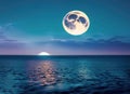 Landscape of sky with full moon on seascape to night Serenity nature. Generative AI Royalty Free Stock Photo