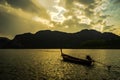 Landscape of sunset , sky in Twilight time with Small Fishing Boats in Thailand Royalty Free Stock Photo