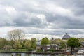 Landscape with small dutch houses and river under the sky Royalty Free Stock Photo