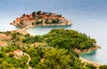 Landscape of the small island and resort Sveti Stefan. Montenegro.