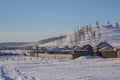 View of small local village and forest mountain in winter at Khovsgol in Mongolia