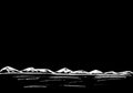 Landscape with small mountains on the horizon in white on a black background