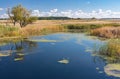 Landscape with small river Kolomak in Potavsk oblast, Ukraine