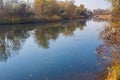 Landscape with small Ukrainian river Oril in fall of the leaves time Royalty Free Stock Photo