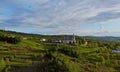 Landscape a small village in a mountainous area on a spring sunny day Karpaty Ukraine