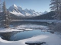 Landscape of snow covered lake in the mountains Royalty Free Stock Photo
