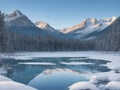 Landscape of snow covered lake in the mountains Royalty Free Stock Photo