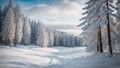 Landscape with snow covered trees in the mountain forest. AI Generated Royalty Free Stock Photo