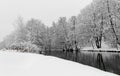 Landscape snow scene-river and trees- Nuremberg, Germany- river Pegnitz Royalty Free Stock Photo