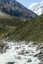 Landscape of a snowy mountain and a mountain river. Aoraki, Mount Cook National Park on New Zealand Royalty Free Stock Photo