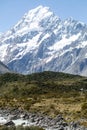 Landscape of a snowy mountain and a mountain river. Aoraki, Mount Cook National Park on New Zealand Royalty Free Stock Photo