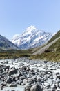 Landscape of a snowy mountain and a mountain river. Aoraki, Mount Cook National Park on New Zealand Royalty Free Stock Photo