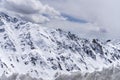 Landscape of Snowy mountain peaks in India. Mountains captured in snow great place for winter sports Royalty Free Stock Photo