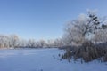 Landscape With Snowy Trees. Frozen Lake Royalty Free Stock Photo