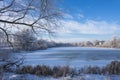 Landscape With Snowy Trees. Frozen Lake Royalty Free Stock Photo