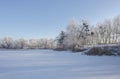 Landscape With Snowy Trees. Frozen Lake Royalty Free Stock Photo