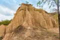 Landscape of soil textures eroded sandstone pillars, columns and cliffs,