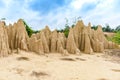 Landscape of soil textures eroded sandstone pillars, columns and cliffs, Royalty Free Stock Photo