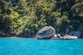 Landscape with Split Apple Rock or Tokangawha at Kaiteriteri beach, New Zealand Royalty Free Stock Photo