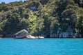 Landscape with Split Apple Rock or Tokangawha at Kaiteriteri beach, New Zealand Royalty Free Stock Photo