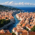 Landscape with Split old town, dalmatian coast, Croatia made with Generative AI