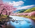 Landscape in spring scenery of river and sakura.