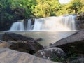 Landscape Sri Dit Waterfall is a small and forested one-level waterfall with sunlight at Khao Kho, Phetchabun Province, Thailand Royalty Free Stock Photo