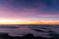 Landscape / starscape of the mountain and sea of mist in winter sunrise view from top of Doi Pha Tang mountain , Chiang Rai, Royalty Free Stock Photo