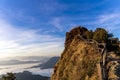 Landscape of the mountain and sea of mist in winter sunrise view from top of Phu Chi Dao mountain , Chiang Rai, Royalty Free Stock Photo