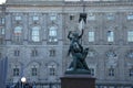 Landscape of a statue man on horse in Nikolaiviertel Mitte Berlin Germany Royalty Free Stock Photo